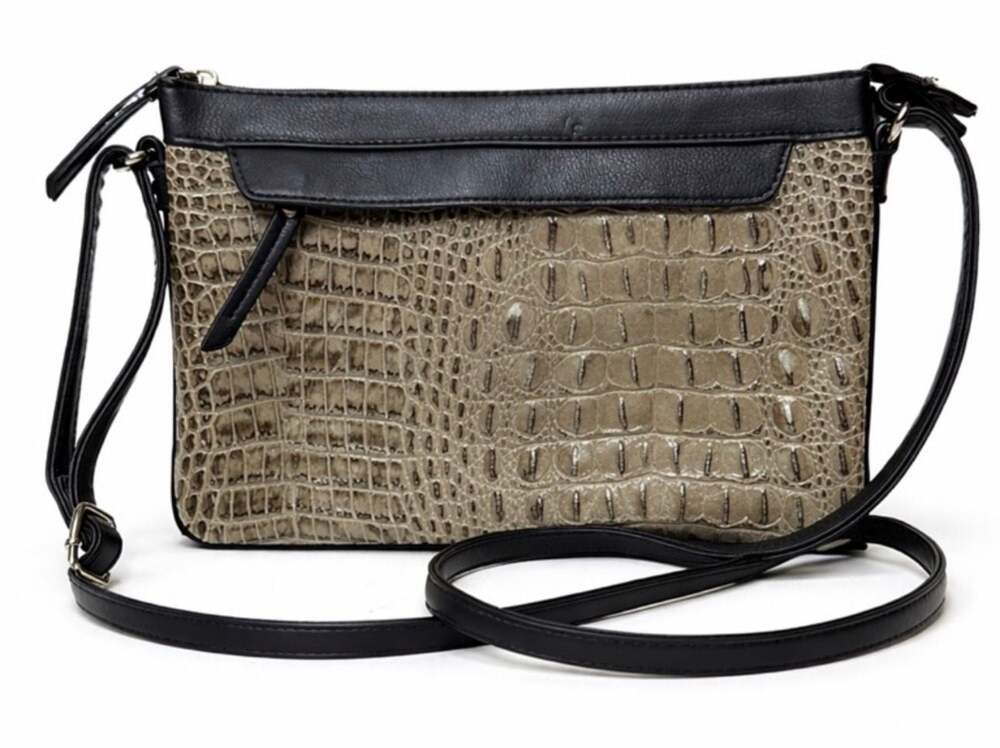 French Connection Crocodile Embossed Crossbody Bag Black Grey 11x8